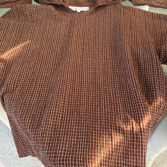 Norma Kamali Top - 80s vintage brown woven gauzy w/ attached scarf - Picture 4 of 5